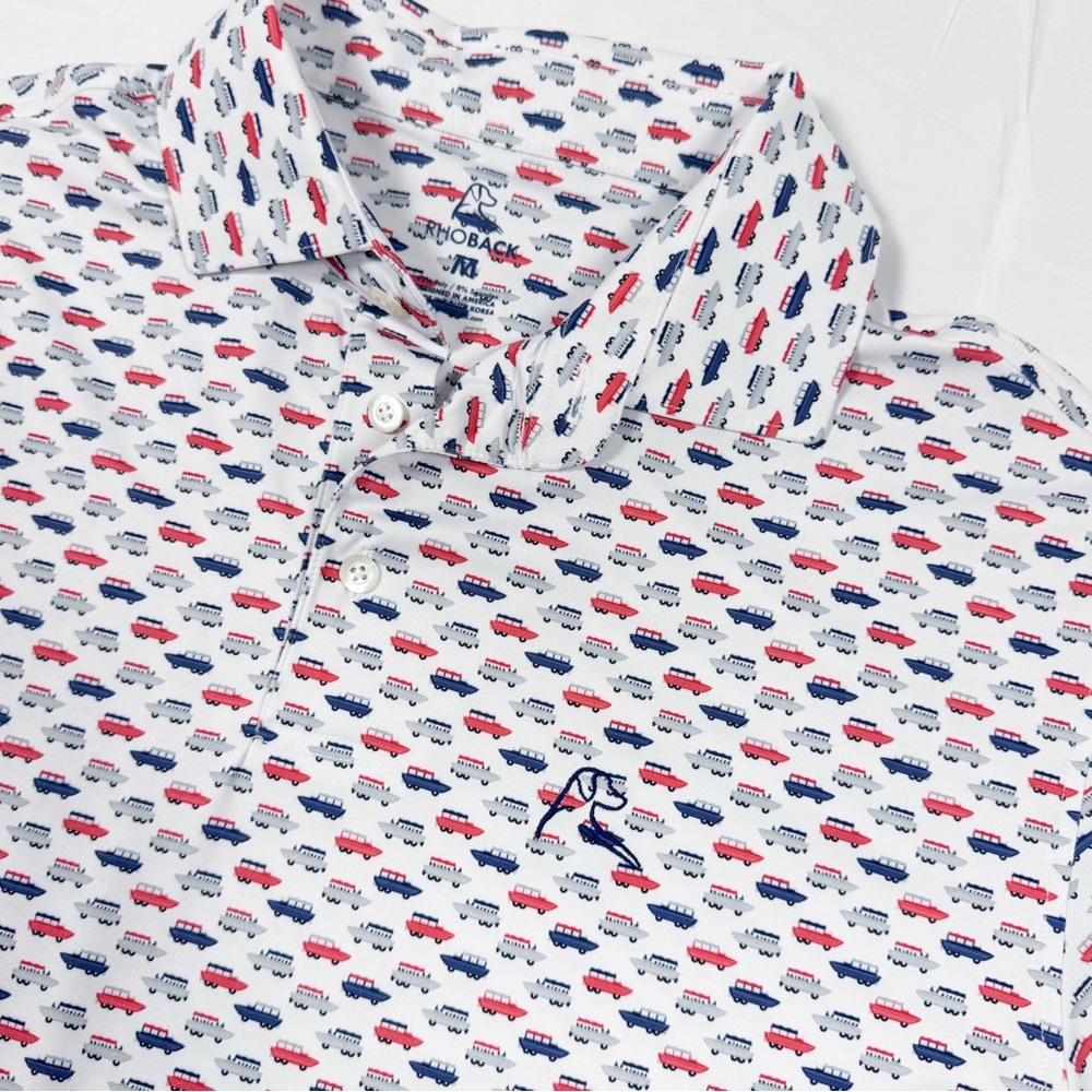 Rhoback White and Blue Patterned Polo Shirt - Picture 2 of 3